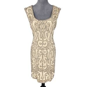 Sue Wong Dress Womens 8 Beige Beaded Side Zip Lined Nocturne Party Cocktail New